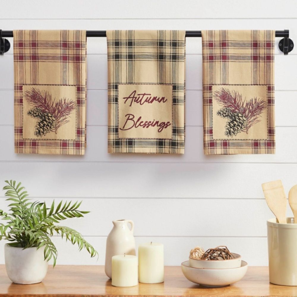 Farmhouse Pine Cone Tea Towel Set Country Kitchen Cottagecore Fall Autumn Bold